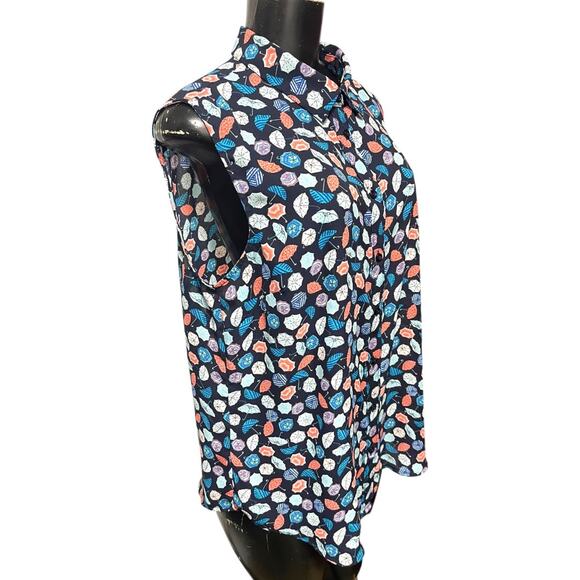 Large Talbots Button Up Collared Sleeveless Umbrella Patterned Shirt - Picture 7 of 12